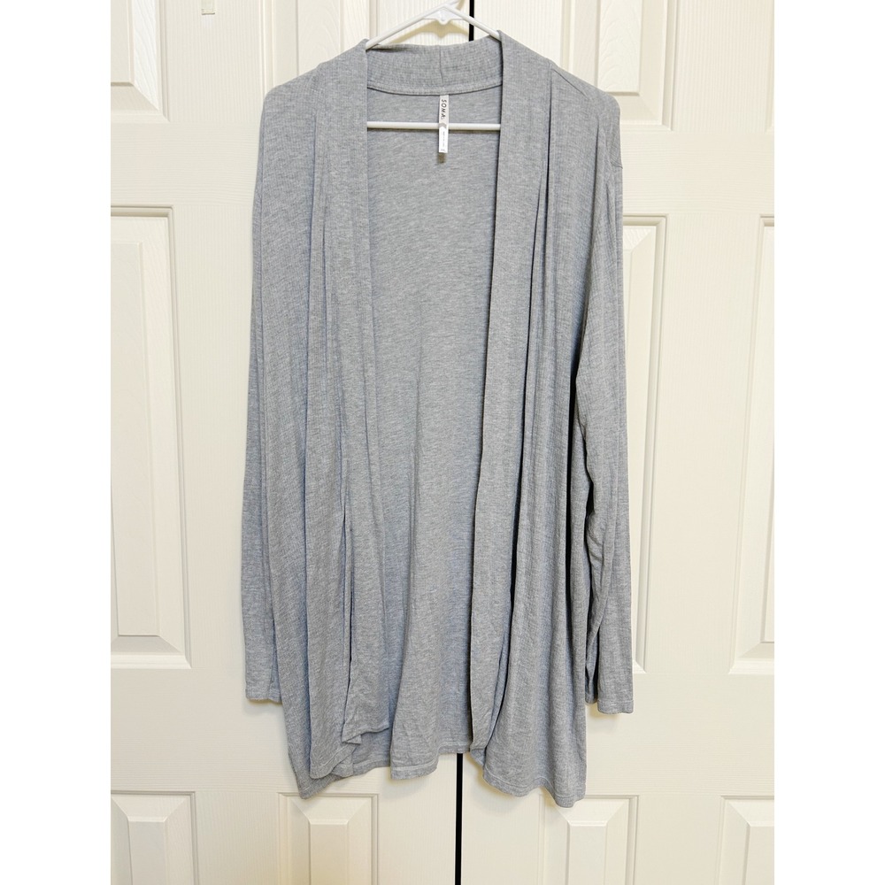 Soma Gray Open Front Ribbed Cardigan XXL Long Sleeve Tencel Modal